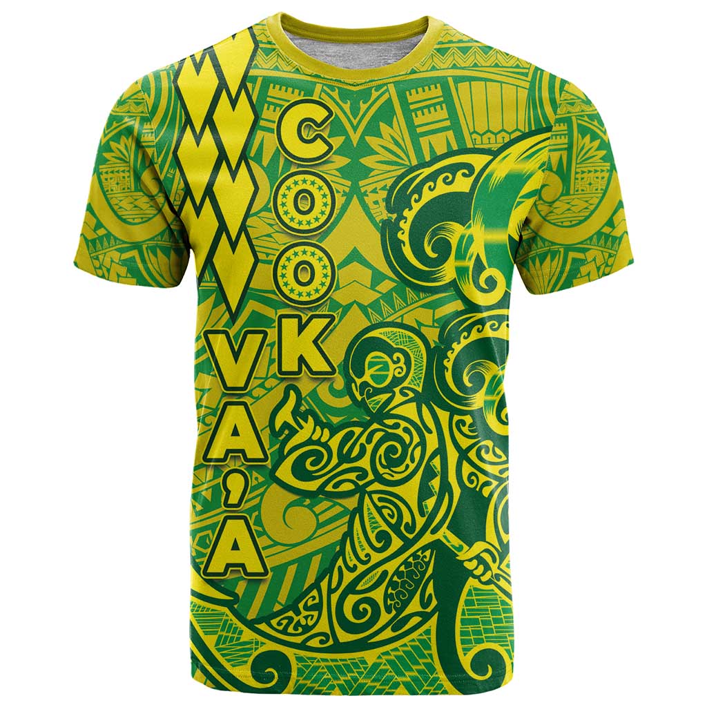 Cook Islands Va'a Polynesian Art Tattoo T Shirt National Color LT03 Green - Yellow - Polynesian Pride