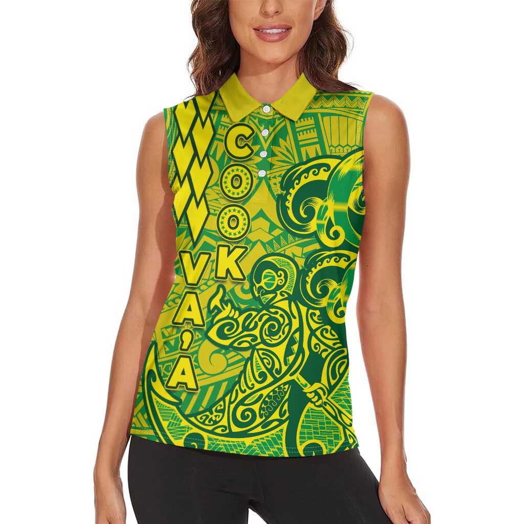 Cook Islands Va'a Polynesian Art Tattoo Women Sleeveless Polo Shirt National Color LT03 - Polynesian Pride