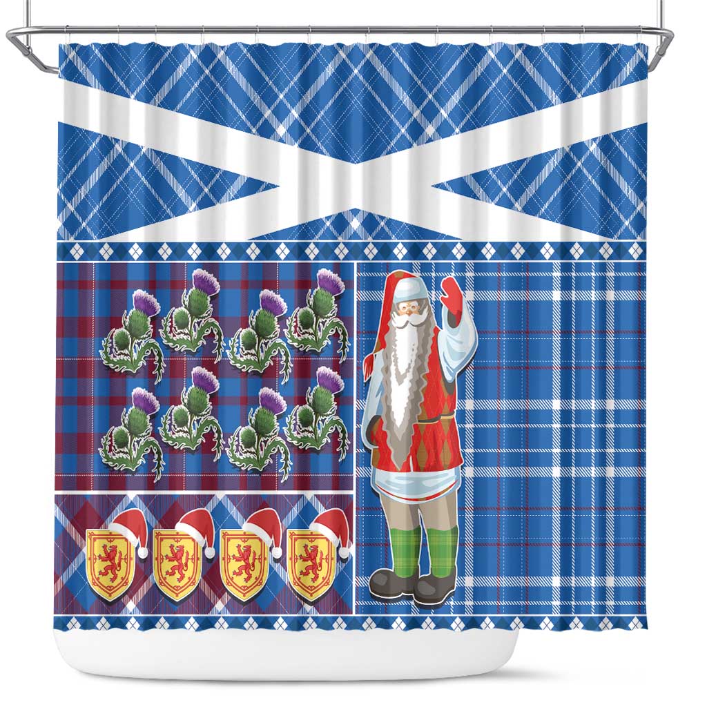 Santa Claus Thistle Scottish Christmas Shower Curtain Tartan Pattern