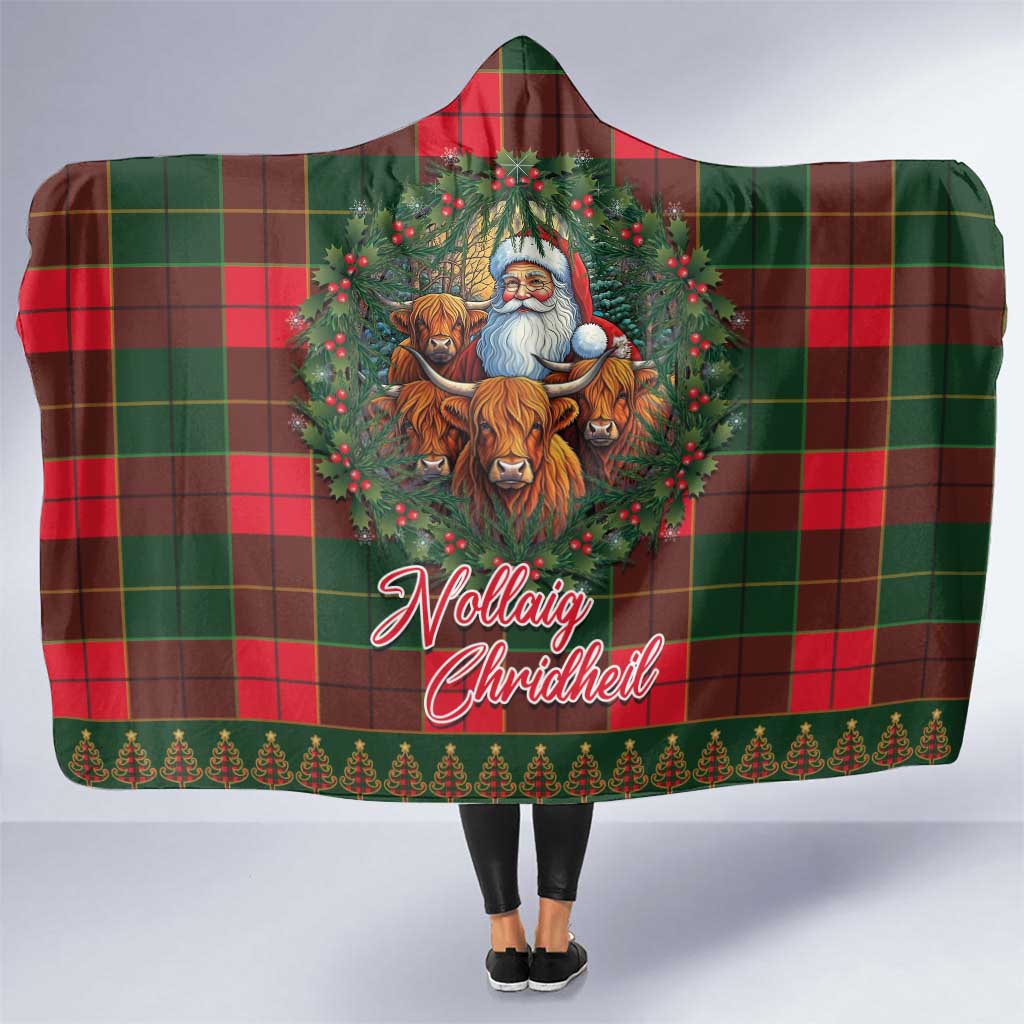 Santa and Higland Cows Scottish Christmas Hooded Blanket Tartan Pattern