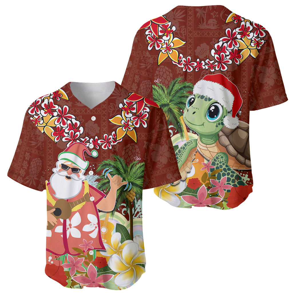 Hawaii Honu Mele Kalikimaka Baseball Jersey Santa Tropical Flower Aloha Summer Red Version LT03 - Polynesian Pride