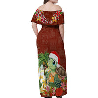 Hawaii Honu Mele Kalikimaka Family Matching Off Shoulder Maxi Dress and Hawaiian Shirt Santa Tropical Flower Aloha Summer Red Version LT03 - Polynesian Pride