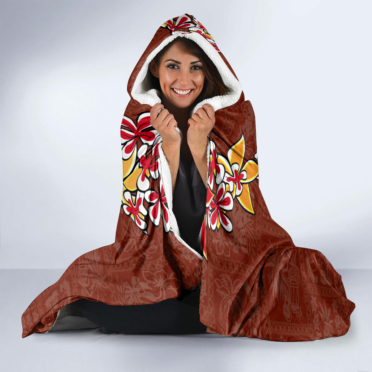 Hawaii Honu Mele Kalikimaka Hooded Blanket Santa Tropical Flower Aloha Summer Red Version LT03 - Polynesian Pride
