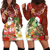 Hawaii Honu Mele Kalikimaka Hoodie Dress Santa Tropical Flower Aloha Summer Red Version LT03 - Polynesian Pride