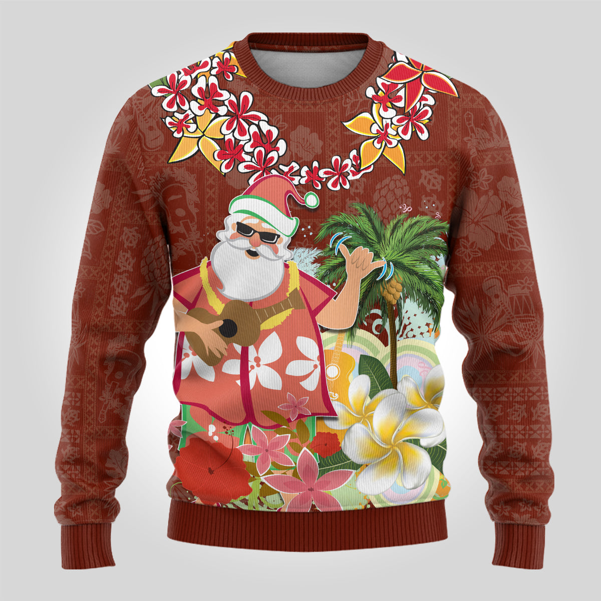 Hawaii Honu Mele Kalikimaka Ugly Christmas Sweater Santa Tropical Flower Aloha Summer Red Version LT03 - Polynesian Pride