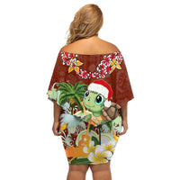 Hawaii Honu Mele Kalikimaka Off Shoulder Short Dress Santa Tropical Flower Aloha Summer Red Version LT03 - Polynesian Pride