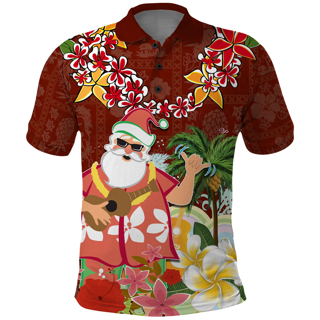 Hawaii Honu Mele Kalikimaka Polo Shirt Santa Tropical Flower Aloha Summer Red Version LT03 Red - Polynesian Pride
