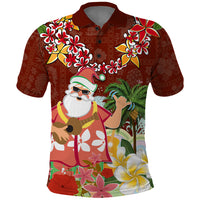 Hawaii Honu Mele Kalikimaka Polo Shirt Santa Tropical Flower Aloha Summer Red Version LT03 Red - Polynesian Pride