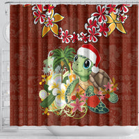 Hawaii Honu Mele Kalikimaka Shower Curtain Santa Tropical Flower Aloha Summer Red Version LT03 - Polynesian Pride