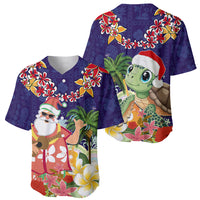 Hawaii Honu Mele Kalikimaka Baseball Jersey Santa Tropical Flower Aloha Summer Blue Version LT03 - Polynesian Pride
