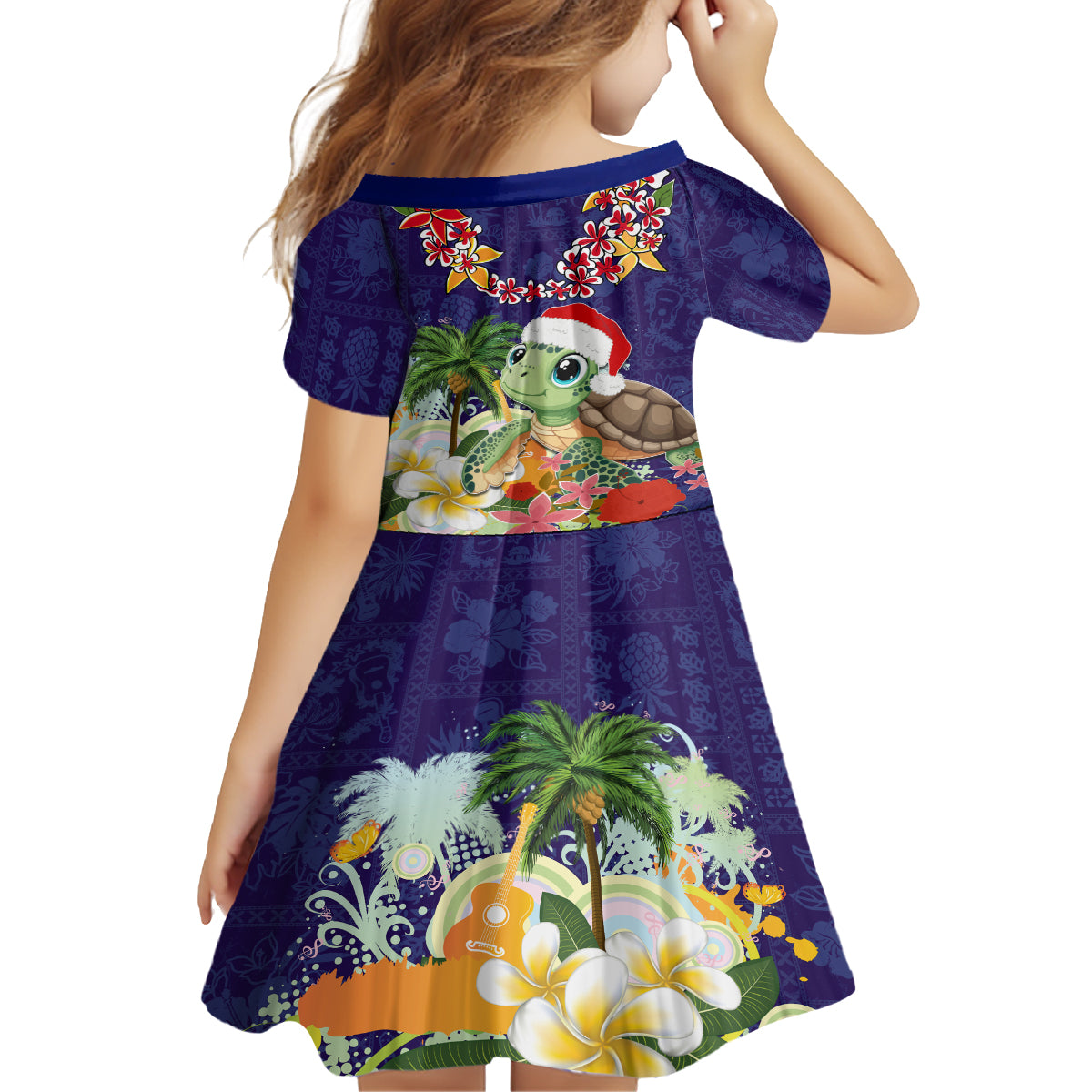 Hawaii Honu Mele Kalikimaka Family Matching Off Shoulder Maxi Dress and Hawaiian Shirt Santa Tropical Flower Aloha Summer Blue Version LT03 - Polynesian Pride