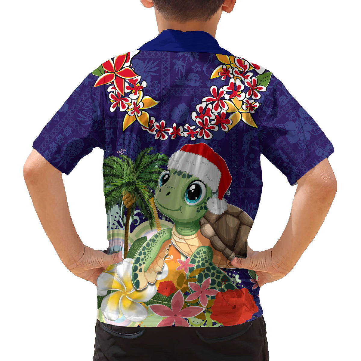 Hawaii Honu Mele Kalikimaka Family Matching Tank Maxi Dress and Hawaiian Shirt Santa Tropical Flower Aloha Summer Blue Version LT03 - Polynesian Pride