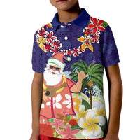Hawaii Honu Mele Kalikimaka Kid Polo Shirt Santa Tropical Flower Aloha Summer Blue Version LT03 Kid Blue - Polynesian Pride