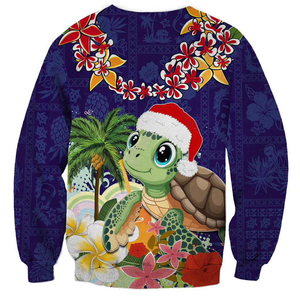 Hawaii Honu Mele Kalikimaka Sweatshirt Santa Tropical Flower Aloha Summer Blue Version LT03 - Polynesian Pride