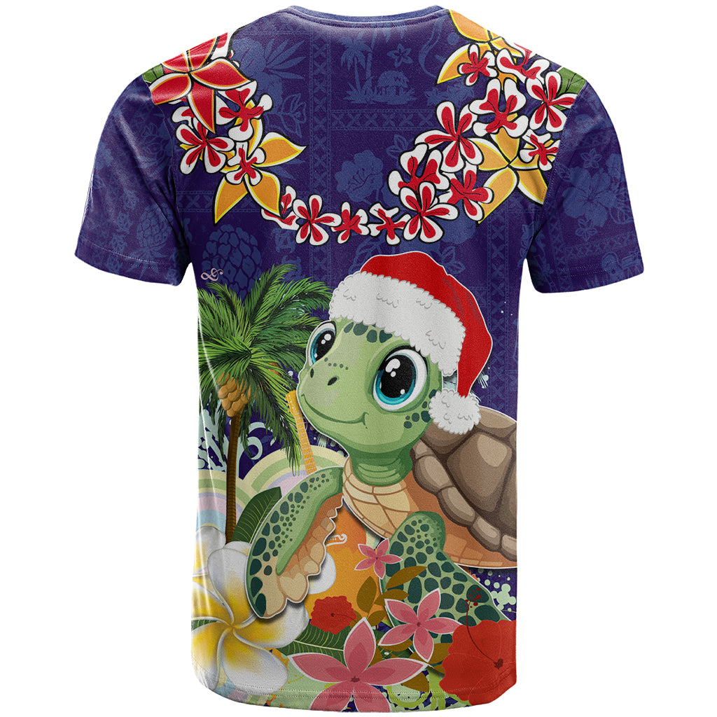 Hawaii Honu Mele Kalikimaka T Shirt Santa Tropical Flower Aloha Summer Blue Version LT03 - Polynesian Pride