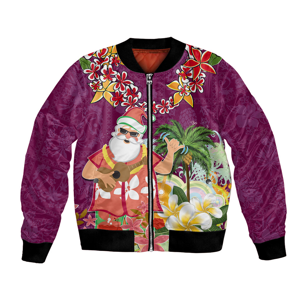 Hawaii Honu Mele Kalikimaka Bomber Jacket Santa Tropical Flower Aloha Summer Pink Version LT03 Unisex Pink - Polynesian Pride