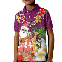 Hawaii Honu Mele Kalikimaka Kid Polo Shirt Santa Tropical Flower Aloha Summer Pink Version LT03 Kid Pink - Polynesian Pride