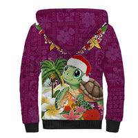 Hawaii Honu Mele Kalikimaka Sherpa Hoodie Santa Tropical Flower Aloha Summer Pink Version LT03 - Polynesian Pride