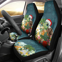 Hawaii Honu Mele Kalikimaka Car Seat Cover Santa Tropical Flower Aloha Summer Turquoise Version LT03 - Polynesian Pride
