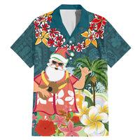Hawaii Honu Mele Kalikimaka Family Matching Mermaid Dress and Hawaiian Shirt Santa Tropical Flower Aloha Summer Turquoise Version LT03 Dad's Shirt - Short Sleeve Turquoise - Polynesian Pride