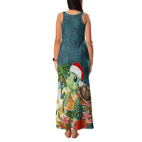 Hawaii Honu Mele Kalikimaka Family Matching Tank Maxi Dress and Hawaiian Shirt Santa Tropical Flower Aloha Summer Turquoise Version LT03 - Polynesian Pride