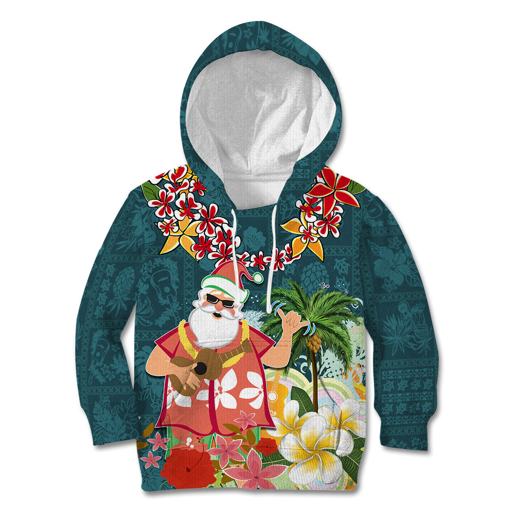 Hawaii Honu Mele Kalikimaka Kid Hoodie Santa Tropical Flower Aloha Summer Turquoise Version LT03 Turquoise - Polynesian Pride