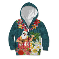 Hawaii Honu Mele Kalikimaka Kid Hoodie Santa Tropical Flower Aloha Summer Turquoise Version LT03 - Polynesian Pride