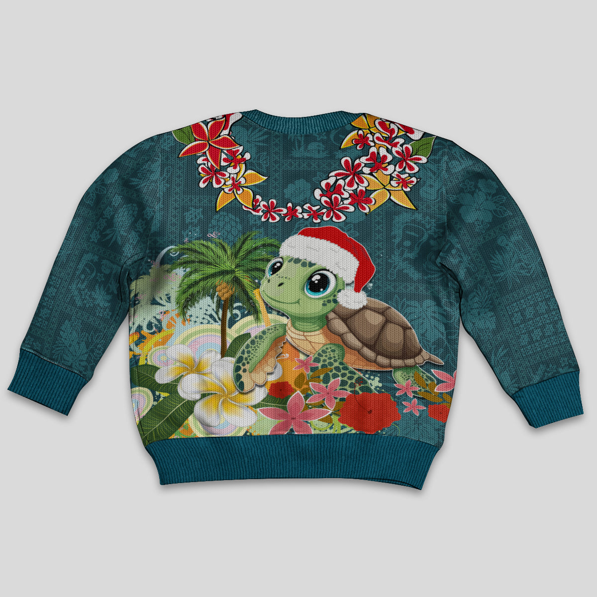 Hawaii Honu Mele Kalikimaka Kid Ugly Christmas Sweater Santa Tropical Flower Aloha Summer Turquoise Version LT03 - Polynesian Pride