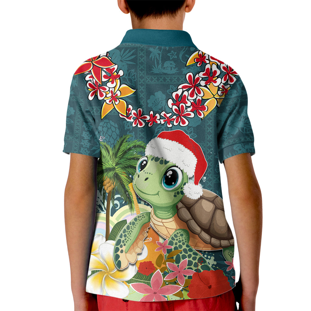 Hawaii Honu Mele Kalikimaka Kid Polo Shirt Santa Tropical Flower Aloha Summer Turquoise Version LT03 - Polynesian Pride