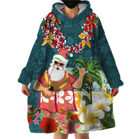 Hawaii Honu Mele Kalikimaka Wearable Blanket Hoodie Santa Tropical Flower Aloha Summer Turquoise Version LT03 - Polynesian Pride