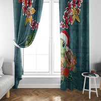 Hawaii Honu Mele Kalikimaka Window Curtain Santa Tropical Flower Aloha Summer Turquoise Version LT03 - Polynesian Pride
