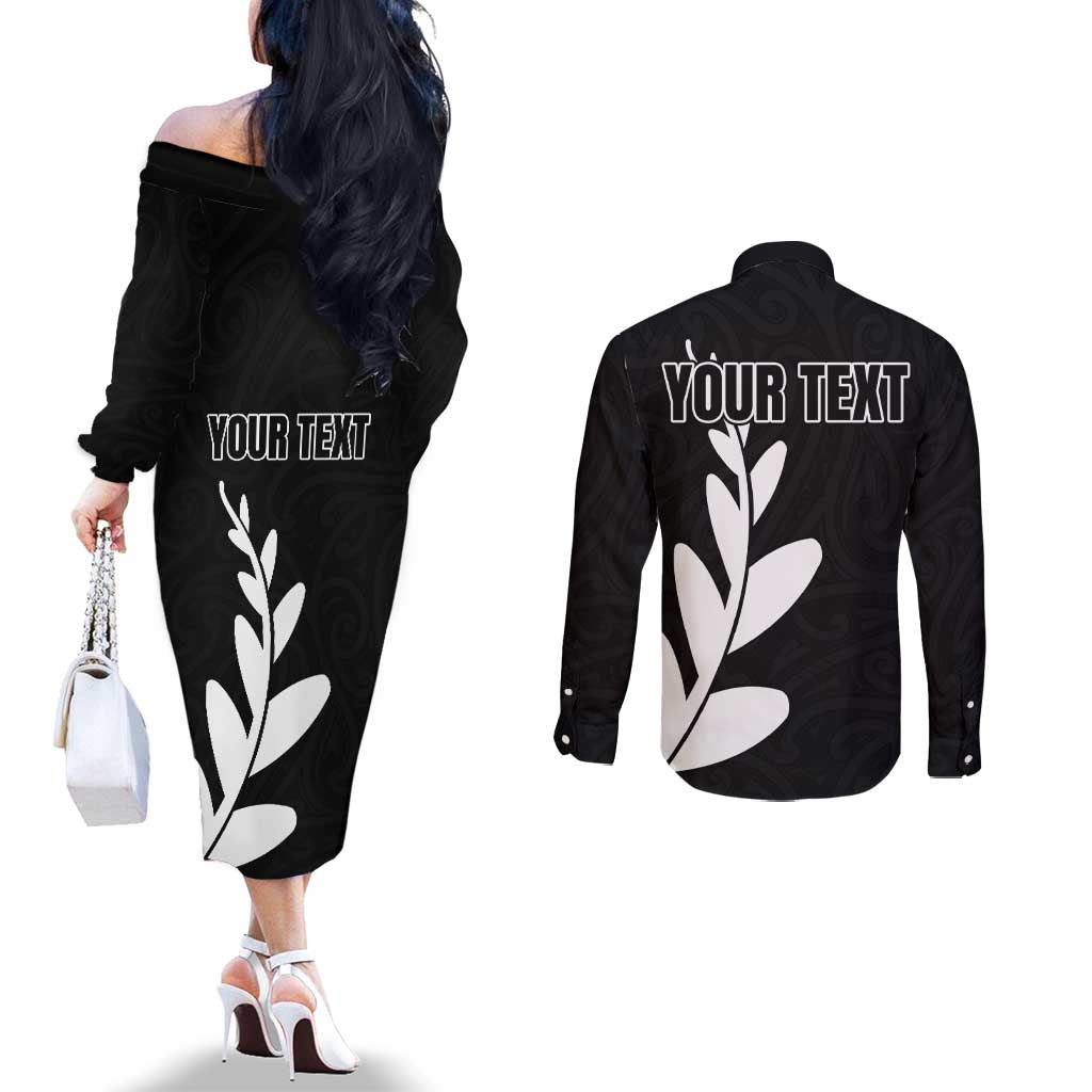 Personalised New Zealand Canoeing Special Jersey Couples Matching Off The Shoulder Long Sleeve Dress and Long Sleeve Button Shirt LT03 - Polynesian Pride