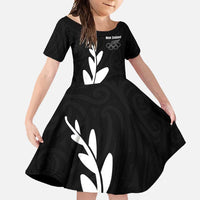 Personalised New Zealand Canoeing Special Jersey Family Matching Long Sleeve Bodycon Dress and Hawaiian Shirt LT03 Daughter's Dress Black - Polynesian Pride