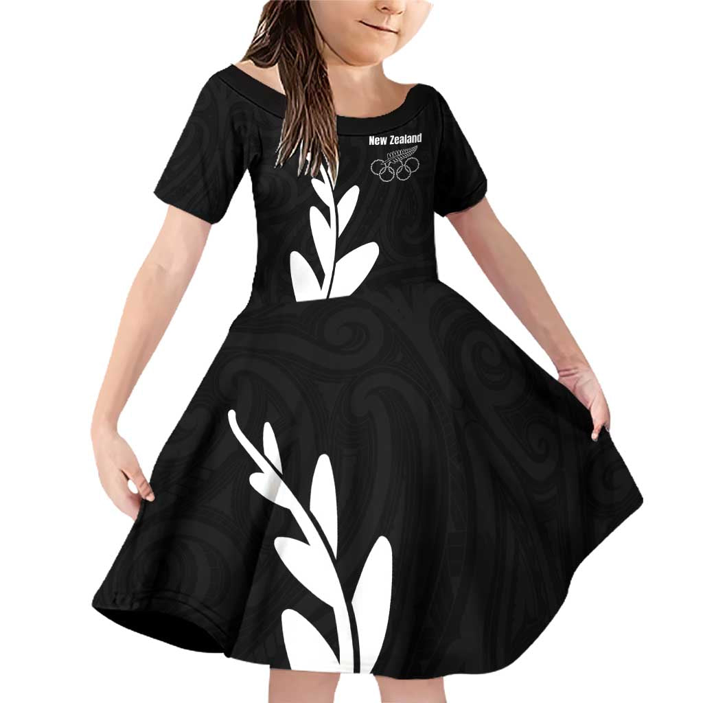 Personalised New Zealand Canoeing Special Jersey Family Matching Off Shoulder Short Dress and Hawaiian Shirt LT03 Daughter's Dress Black - Polynesian Pride