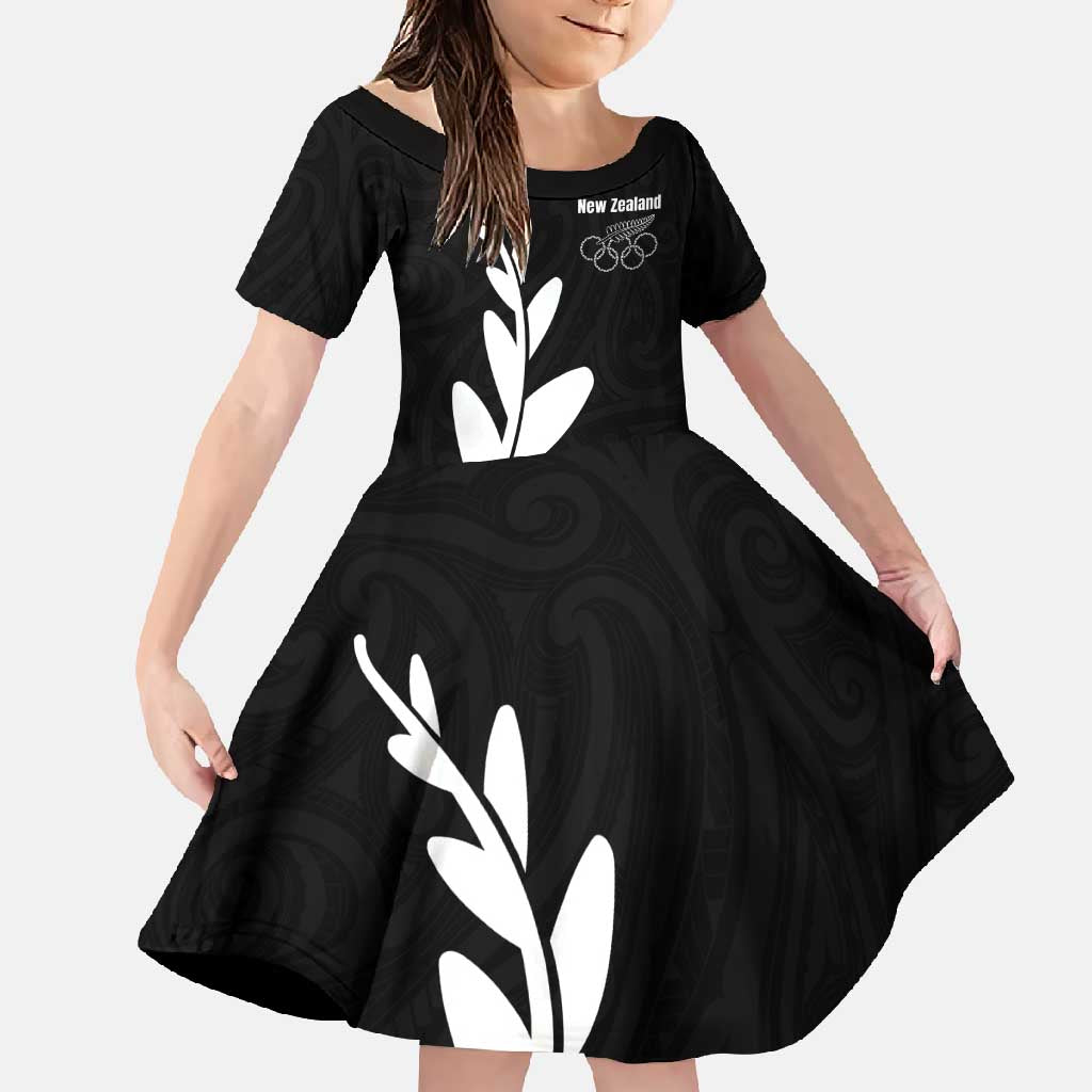 Personalised New Zealand Canoeing Special Jersey Family Matching Summer Maxi Dress and Hawaiian Shirt LT03 Daughter's Dress Black - Polynesian Pride
