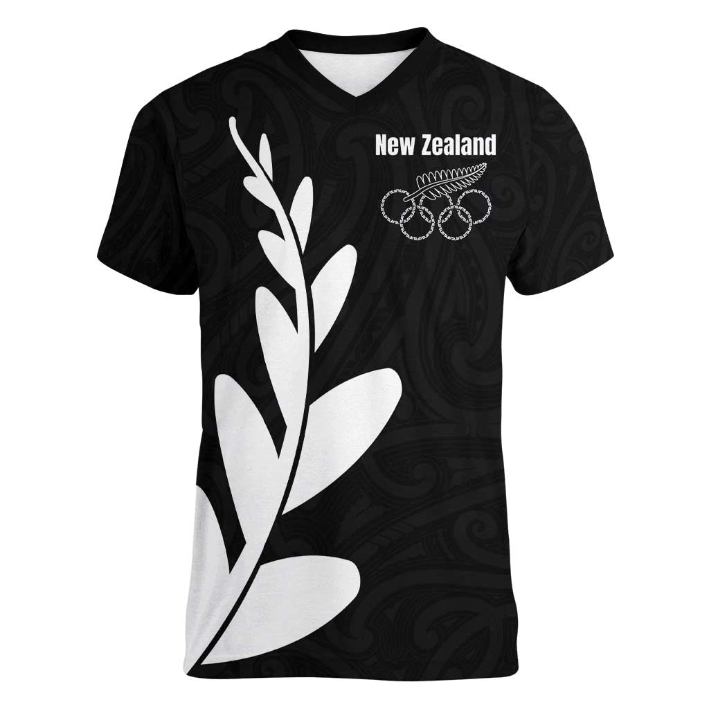 Personalised New Zealand Canoeing Special Jersey Women V-Neck T-Shirt LT03 Female Black - Polynesian Pride