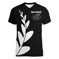 Personalised New Zealand Canoeing Special Jersey Women V-Neck T-Shirt LT03 Female Black - Polynesian Pride