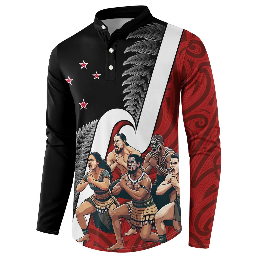New Zealand Te Matatini Button Sweatshirt Kapa Haka and Silver Fern - Maori Art Pattern
