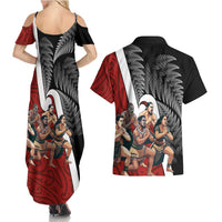 New Zealand Te Matatini Couples Matching Summer Maxi Dress and Hawaiian Shirt Kapa Haka and Silver Fern - Maori Art Pattern