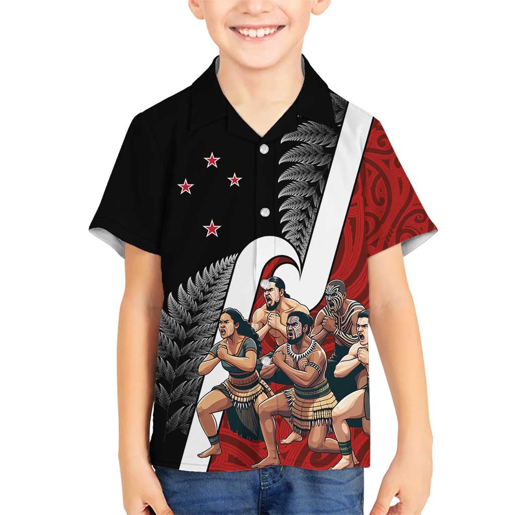 New Zealand Te Matatini Family Matching Off Shoulder Maxi Dress and Hawaiian Shirt Kapa Haka and Silver Fern - Maori Art Pattern LT03 Son's Shirt Black - Polynesian Pride