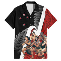 New Zealand Te Matatini Family Matching Off Shoulder Short Dress and Hawaiian Shirt Kapa Haka and Silver Fern - Maori Art Pattern LT03 Dad's Shirt - Short Sleeve Black - Polynesian Pride