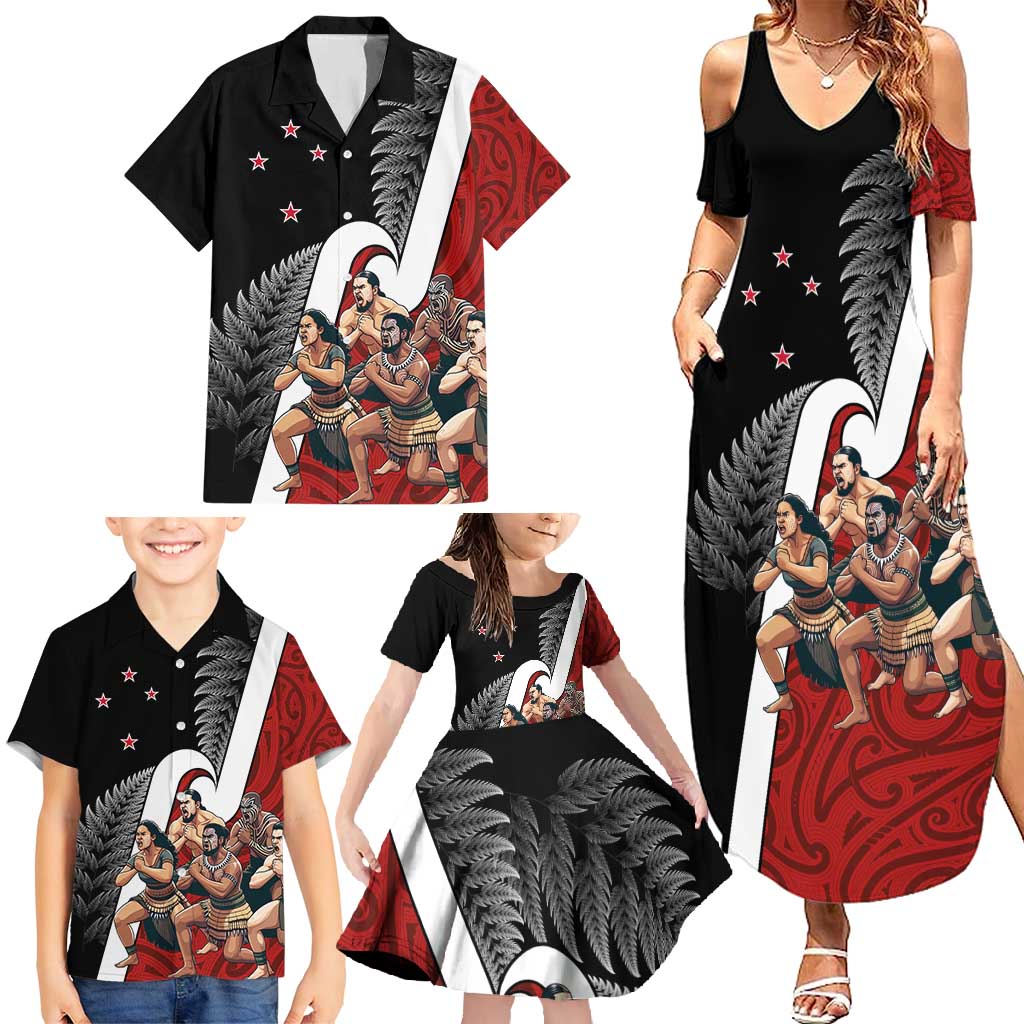 New Zealand Te Matatini Family Matching Summer Maxi Dress and Hawaiian Shirt Kapa Haka and Silver Fern - Maori Art Pattern LT03 - Polynesian Pride