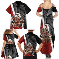 New Zealand Te Matatini Family Matching Summer Maxi Dress and Hawaiian Shirt Kapa Haka and Silver Fern - Maori Art Pattern LT03 - Polynesian Pride