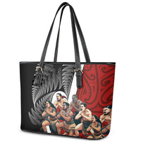New Zealand Te Matatini Leather Tote Bag Kapa Haka and Silver Fern - Maori Art Pattern LT03 - Polynesian Pride