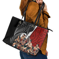 New Zealand Te Matatini Leather Tote Bag Kapa Haka and Silver Fern - Maori Art Pattern LT03 - Polynesian Pride