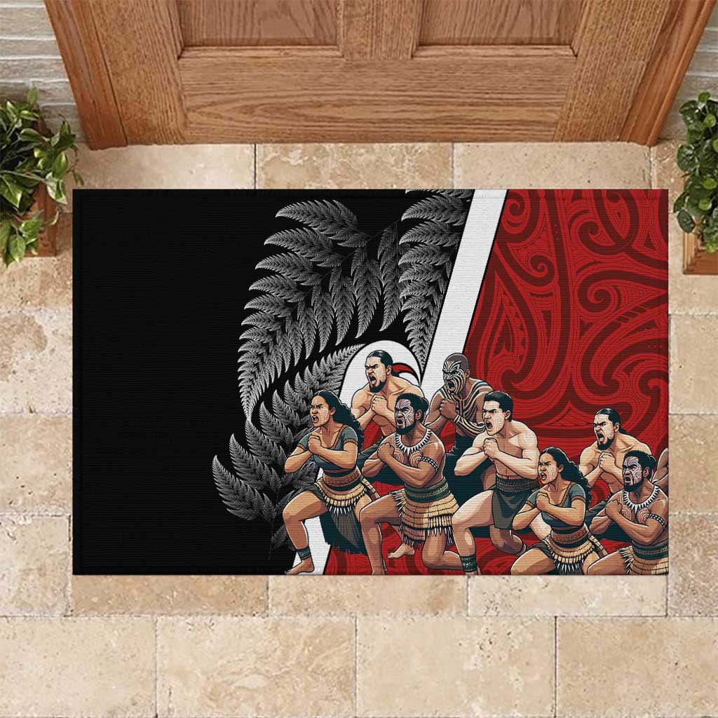 New Zealand Te Matatini Rubber Doormat Kapa Haka and Silver Fern - Maori Art Pattern LT03 Black - Polynesian Pride