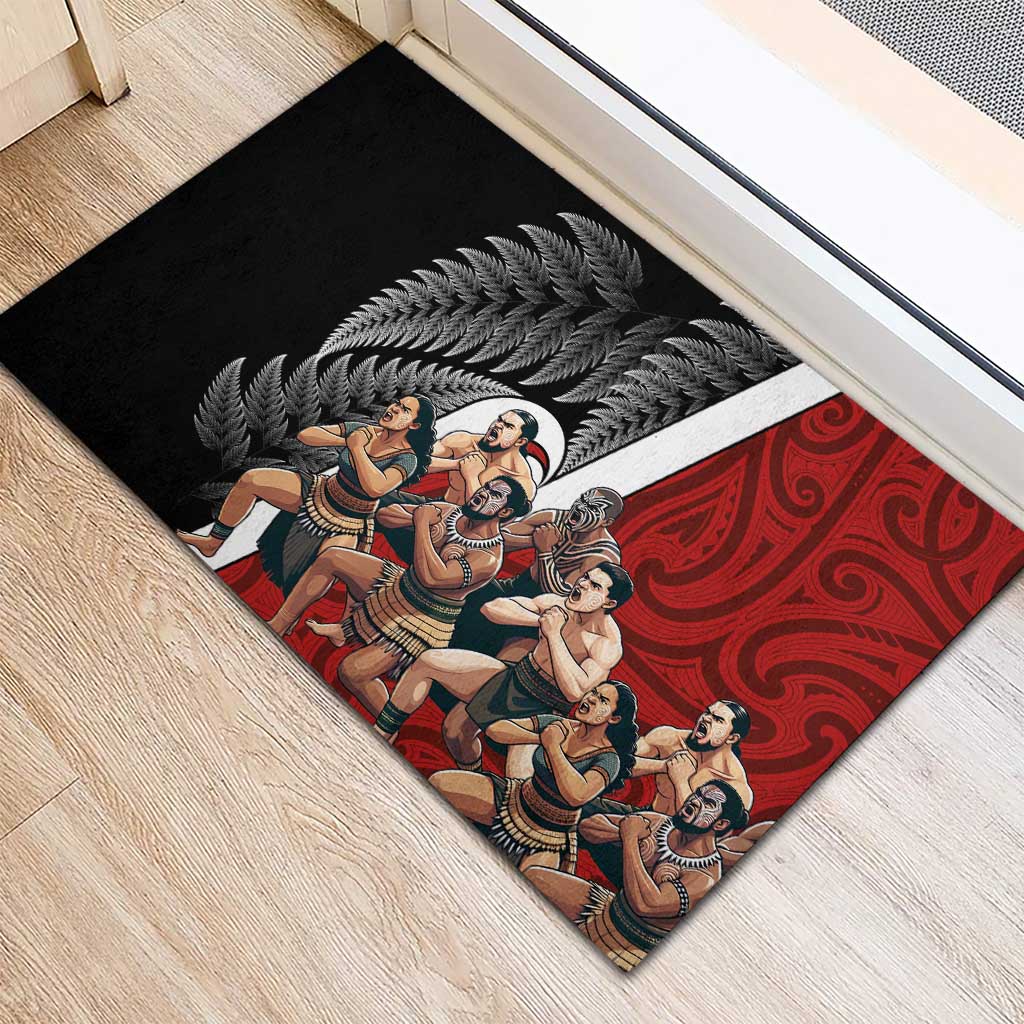 New Zealand Te Matatini Rubber Doormat Kapa Haka and Silver Fern - Maori Art Pattern LT03 - Polynesian Pride