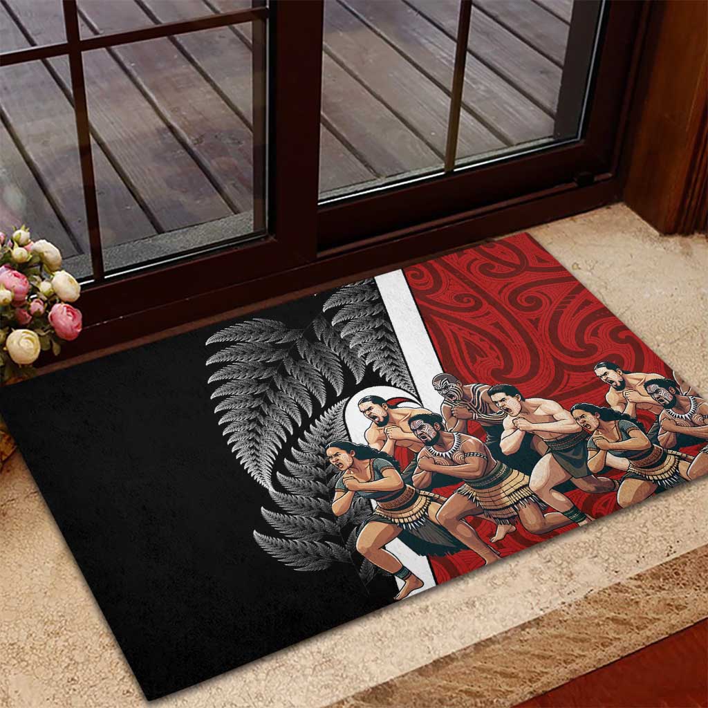 New Zealand Te Matatini Rubber Doormat Kapa Haka and Silver Fern - Maori Art Pattern LT03 - Polynesian Pride