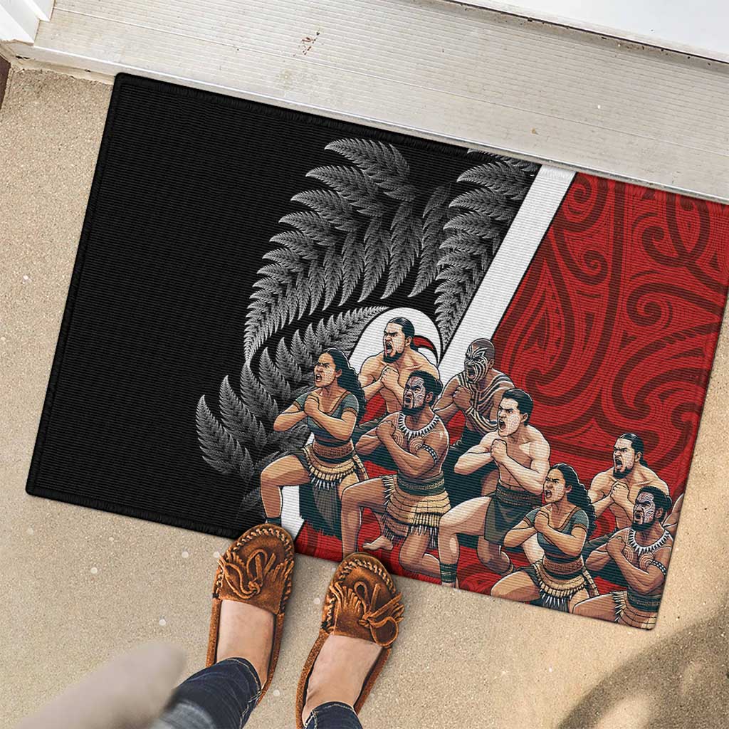 New Zealand Te Matatini Rubber Doormat Kapa Haka and Silver Fern - Maori Art Pattern LT03 - Polynesian Pride
