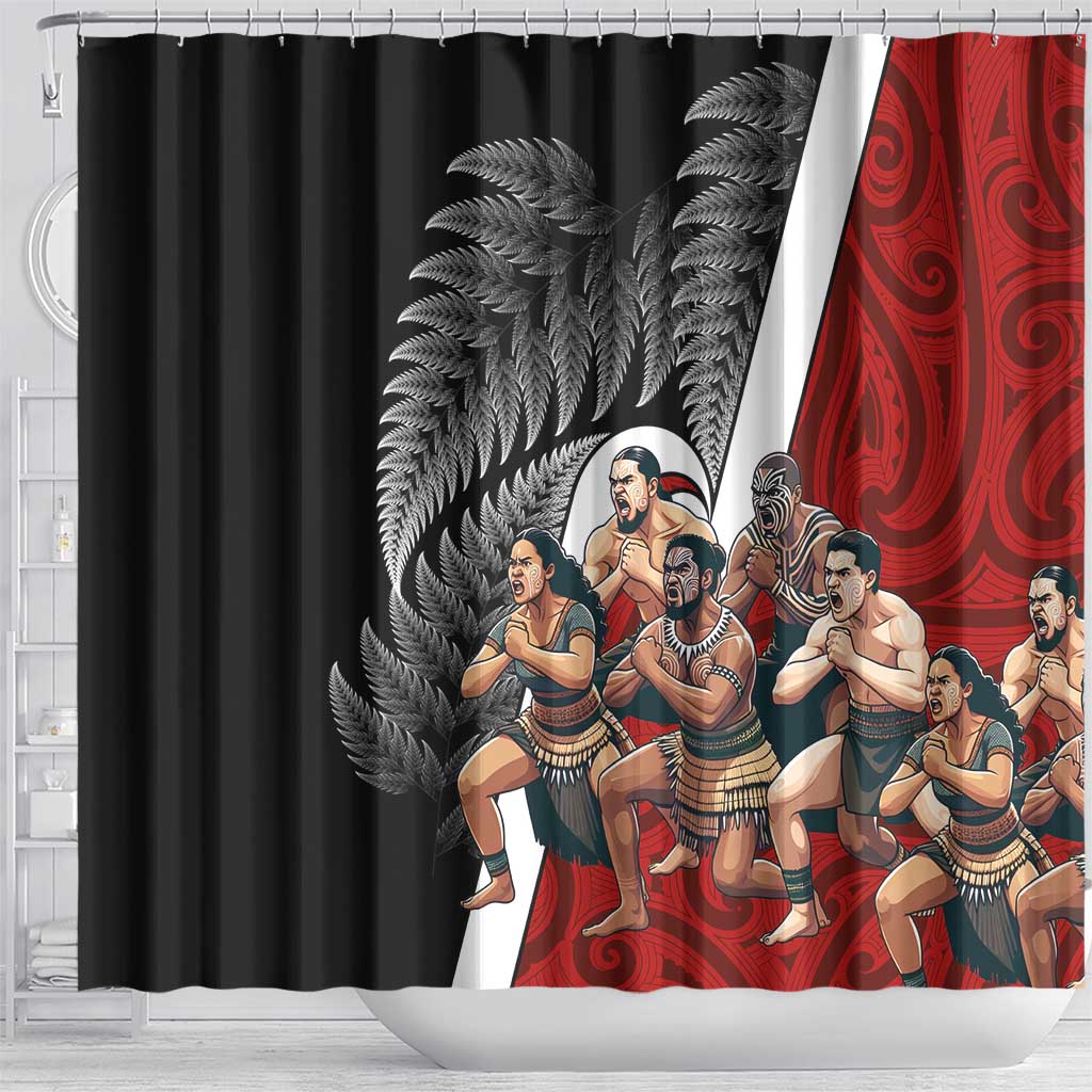 New Zealand Te Matatini Shower Curtain Kapa Haka and Silver Fern - Maori Art Pattern